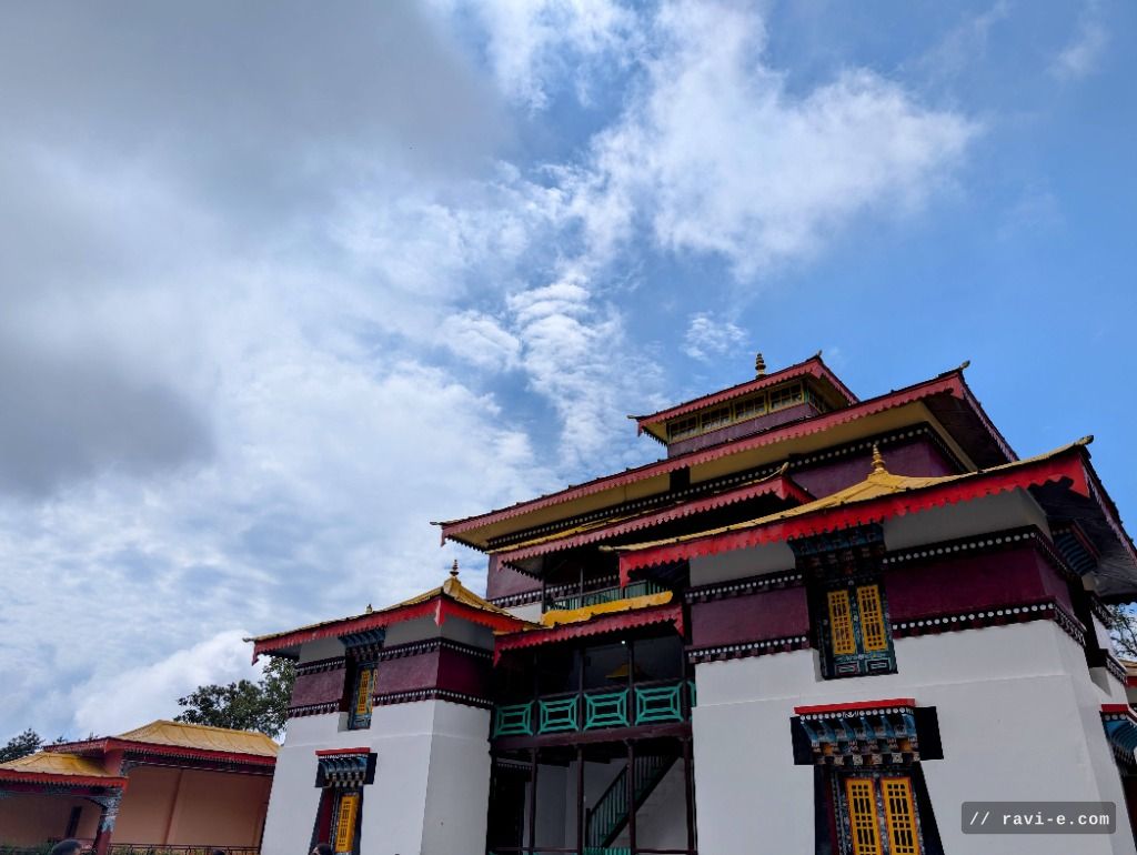 Enchey Monastery in Sikkim under a blue sky